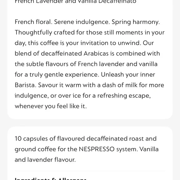 Nespresso Vertuo French Lavender & Vanilla Decaffeinato 5 Pods Sampler - Picture 3 of 5